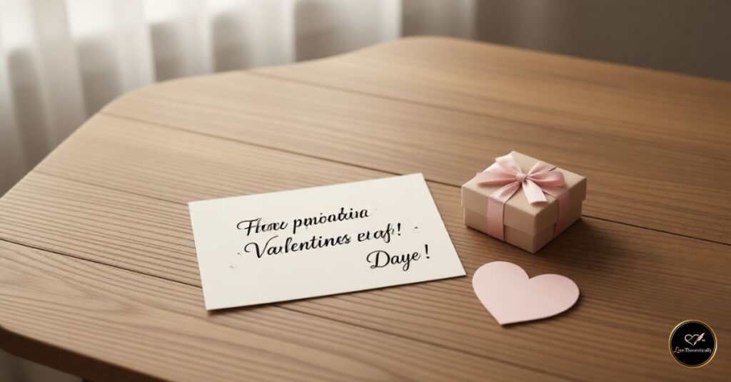 A simple Valentine’s Day gift and note symbolizing appreciation and emotional friendship
