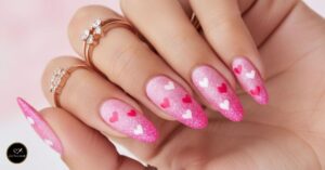 pink valentines day nails