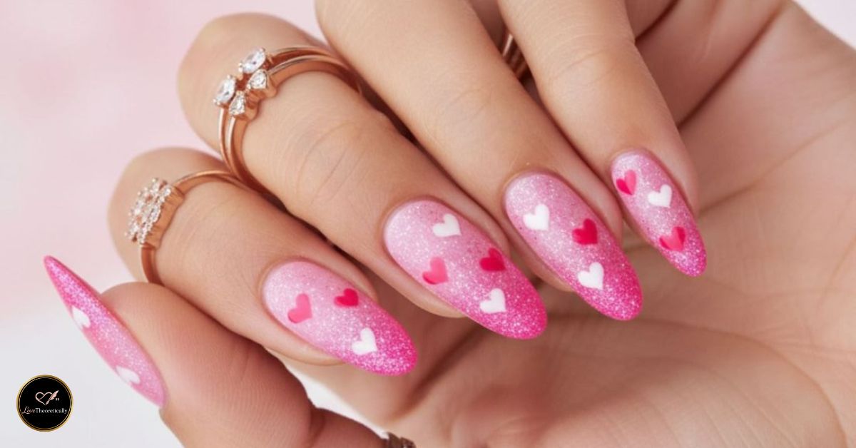 pink valentines day nails